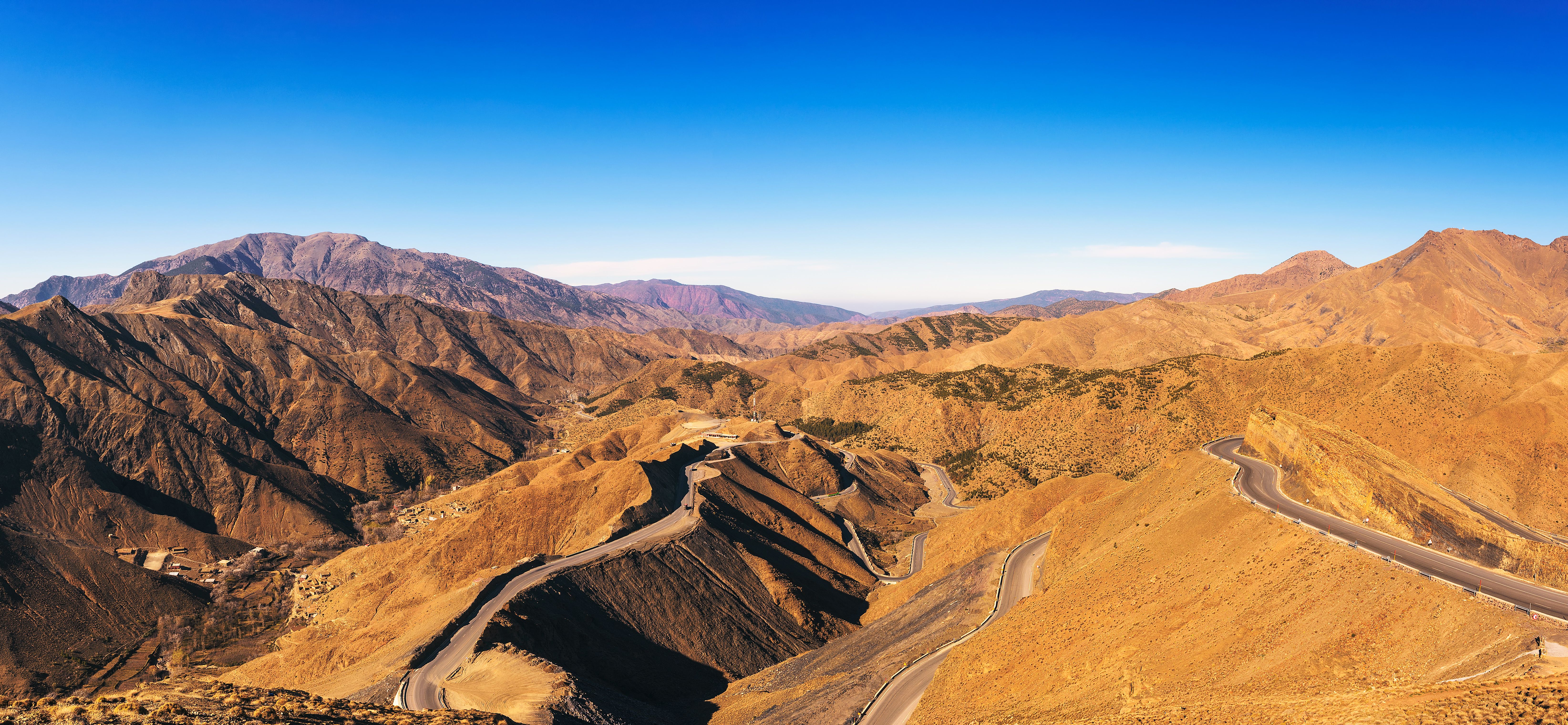 Road through a mountain pass in the Atlas Mountains, Morocco
