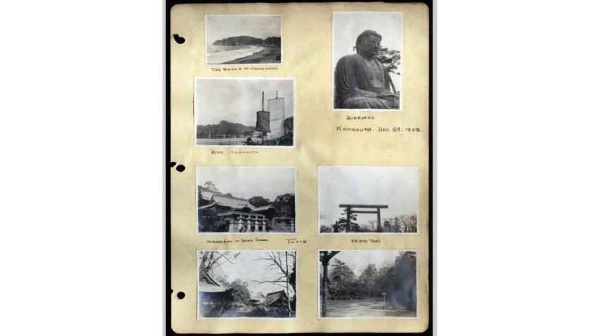 Outra página do álbum de recortes de Eleanor Phelps, com fotos que ela tirou no Japão / University of South Carolina MIRC
