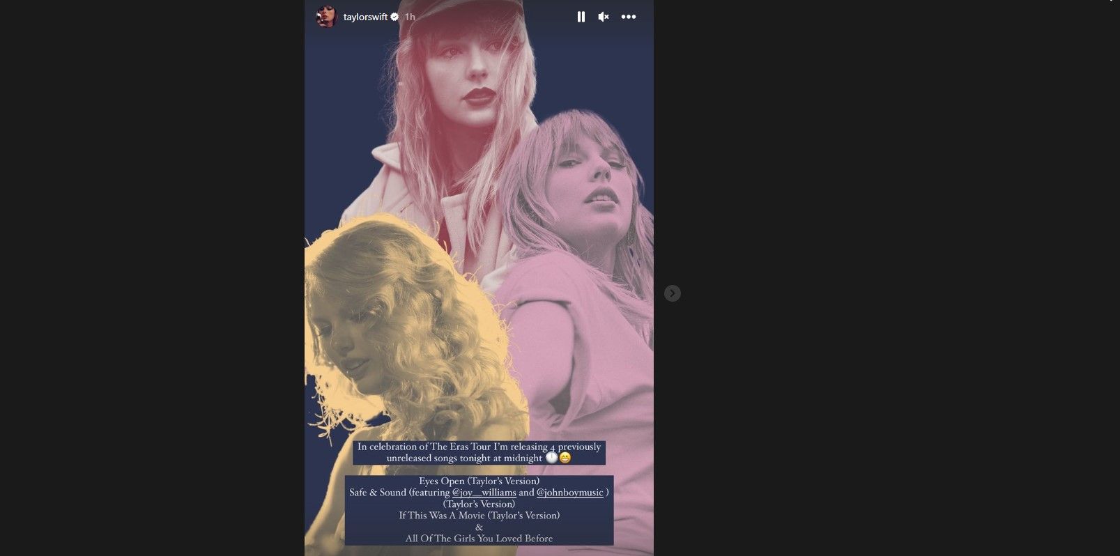Taylor Swift vai lançar música na noite desta quinta / Reprodução/Instagram