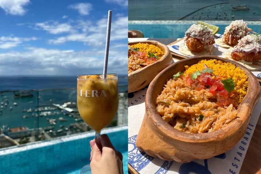 Caipirinha de cajá e casquinha de aratu com farofa de dendê no Fera Rooftop / Tina Bini
