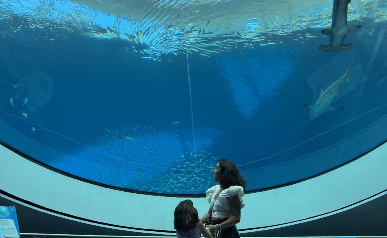 Daniela Filomeno no Aquário do museu, uma das seções mais interessantes do local / Acervo pessoal