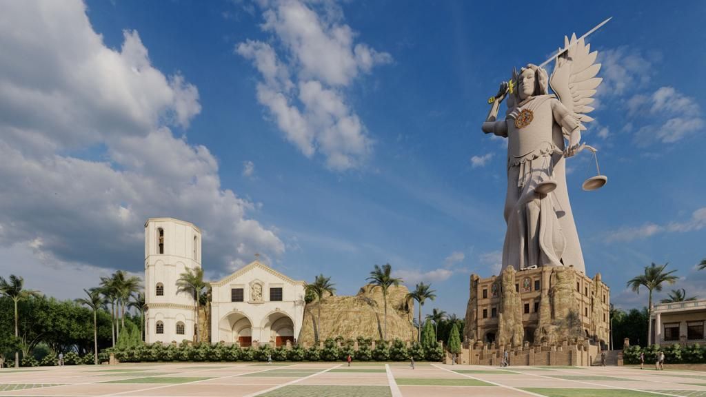 Projeto da estátua de São Miguel Arcanjo no futuro complexo Gruta do Arcanjo