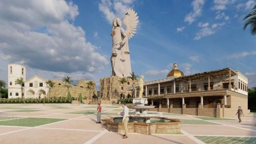 Projeto da estátua de São Miguel Arcanjo no futuro complexo Gruta do Arcanjo
