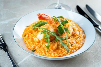 Risoto de camarões e ervas frescas do Les Deux Magots