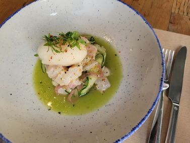 Ceviche com sorbet de melão e yuzu do Mäska