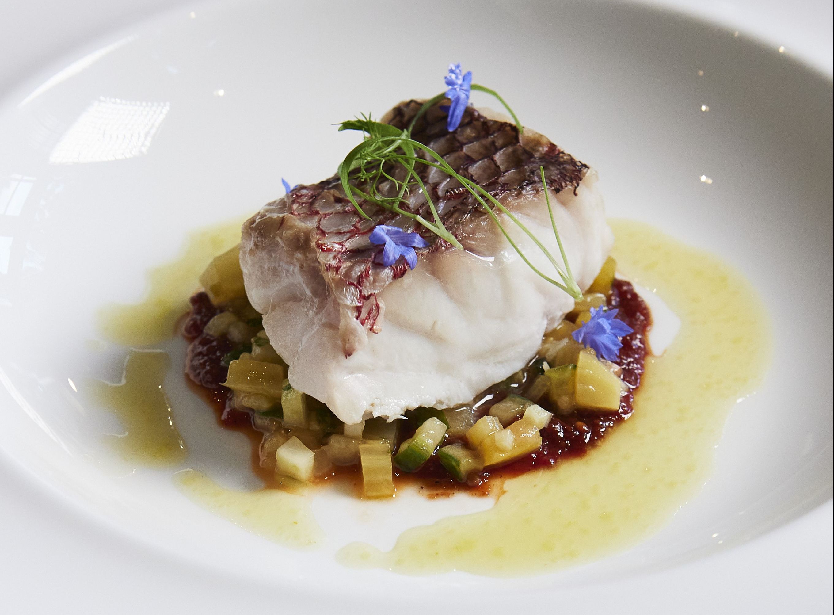 Prato com peixe servido no festival Cayman Cookout, nas Ilhas Cayman