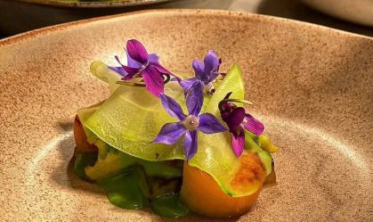 Prato do Lasai com chuchu, vieira, romanesco e borago