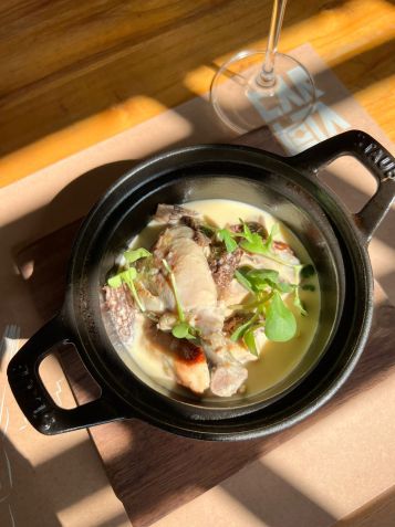 Coq au vin jaune do Carlota, um cozido de frango com vinho acompanhado de batatas / Divulgação