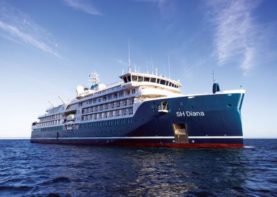 Visão externa do navio SH Diana, da empresa britânica Swan Hellenic