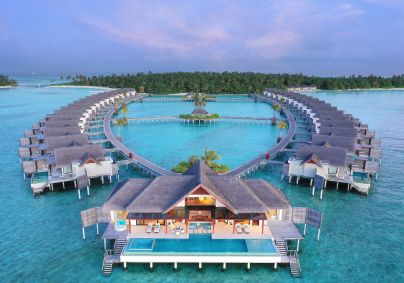 Vista aérea das villas overwater