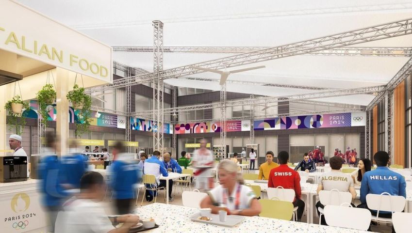 O refeitório principal no ‘Cite du Cinema’ oferece seis restaurantes dentro da Vila dos Atletas / Reprodução/Instagram