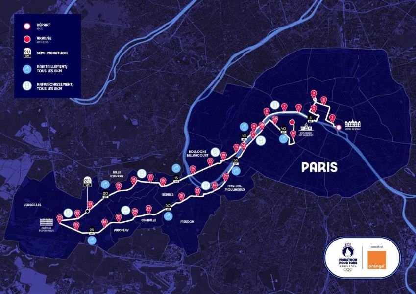 Percurso completo da Maratona Olímpica de Paris foi divulgado pela organização do evento / Reprodução site oficial
