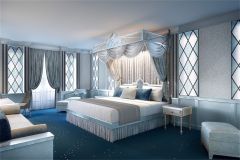 Detalhes do quarto da Royal Suite Frozen,no Disneyland Hotel, em Paris