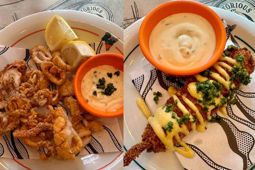 Porção de lula frita e Shrimp Corndog / Tina Bini