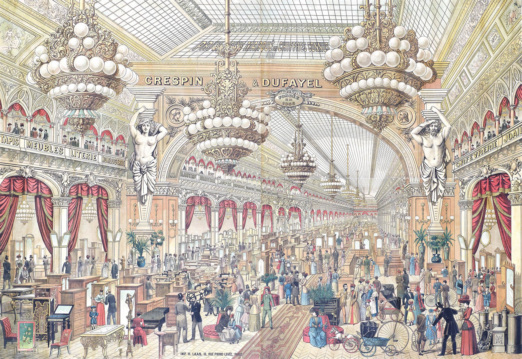 Banner da exposição do Museu Les Arts Décoratifs sobre o surgimento de lojas de departamento no período de 1852 a 1925  / Christophe Delliere