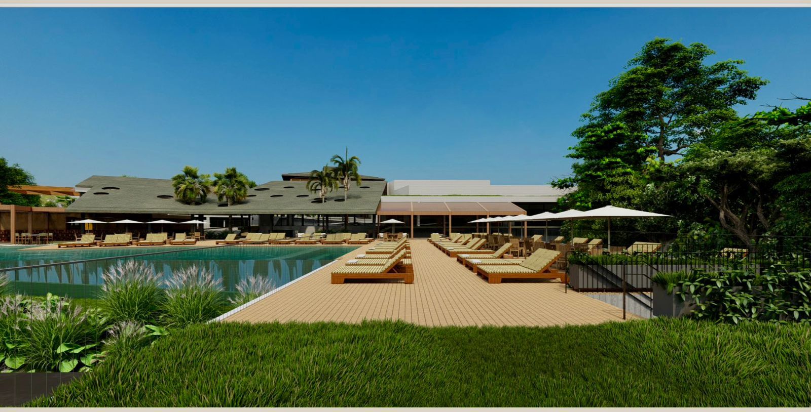 Projeto da área de uma das duas piscinas do novo hotel de luxo do Clara Resorts em Inhotim / Divulgação/Clara Resorts