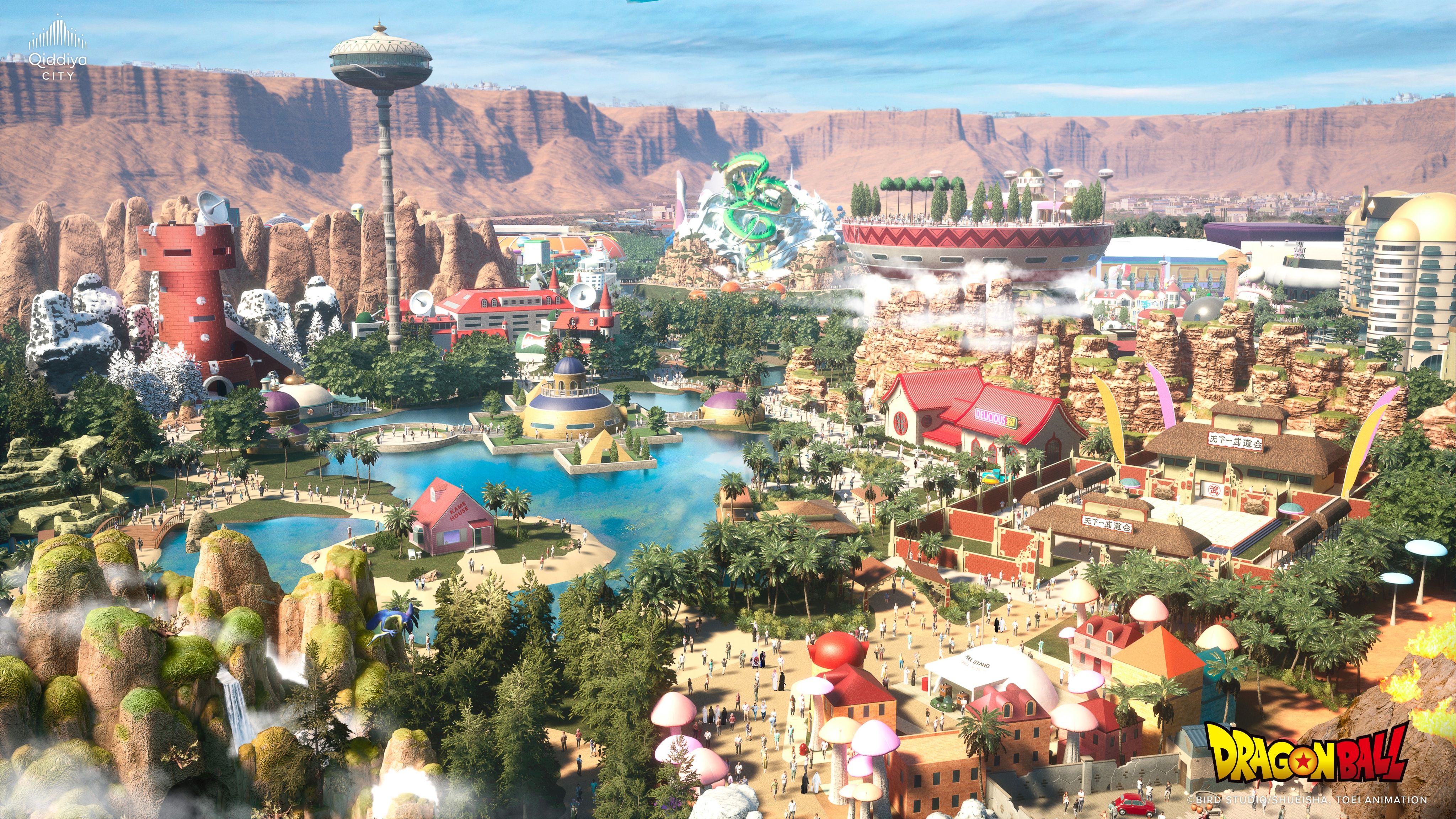 Parque de Dragon Ball terá sete áreas temáticas, 500 mil m² e mais de 30 atrações em Qiddiya City • Reprodução/X/@qiddiya