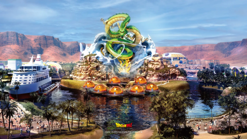 Projeção da área central do parque Dragon Ball na cidade futura de Qiddiya