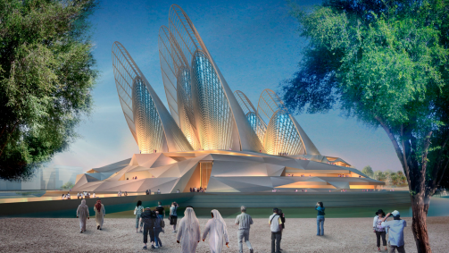 Simulação da construção do prédio do Museu Nacional Zayed, em Abu Dhabi