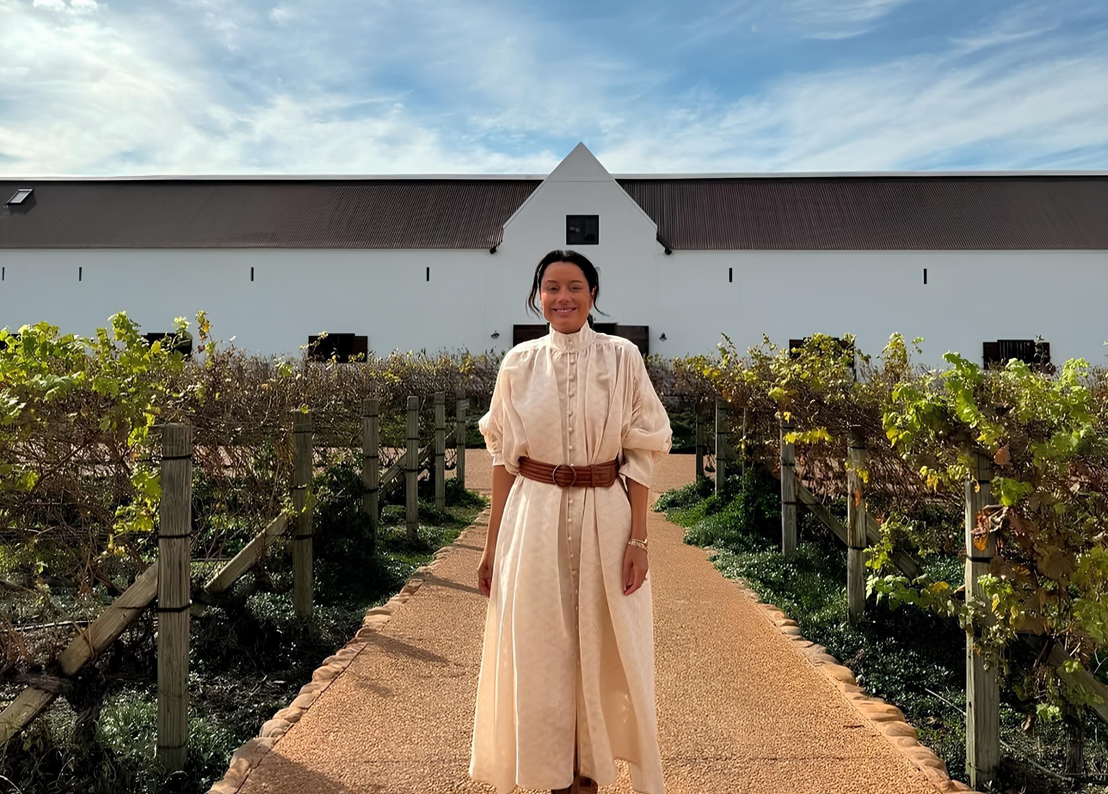 Daniela Filomeno na fazenda Babylonstoren, na África do Sul