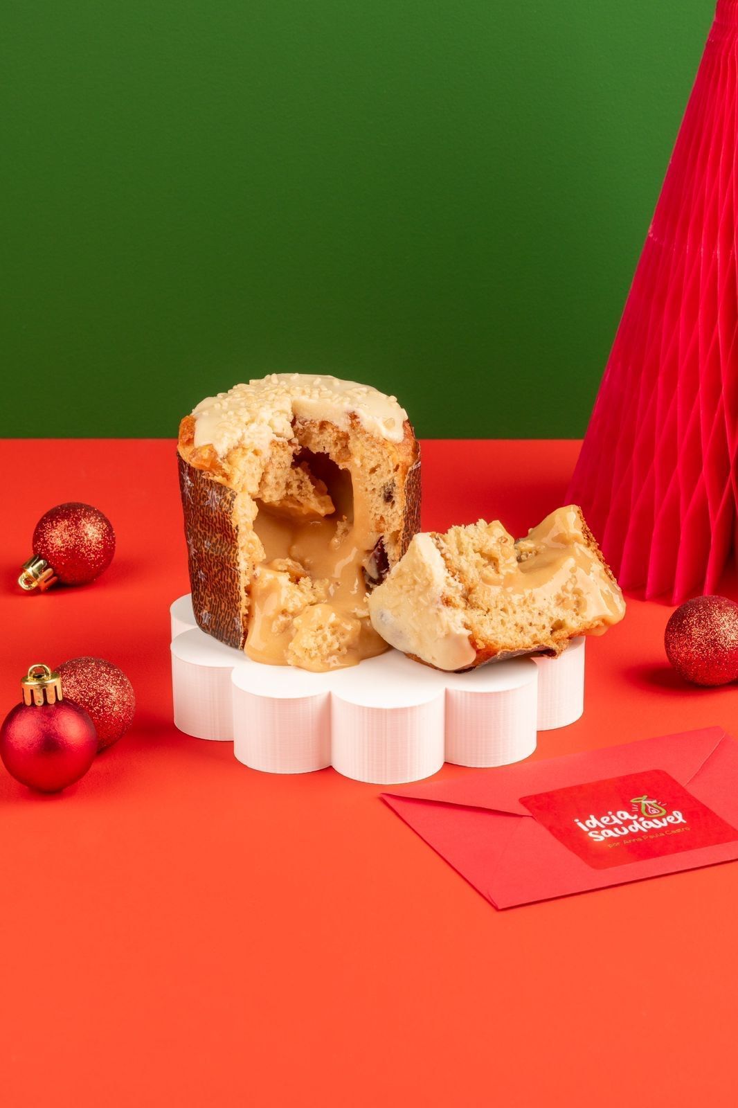 Panetone de frutas secas com creme de leite condensado proteico é uma das opções de Natal do Ideia Saudável • Divulgação