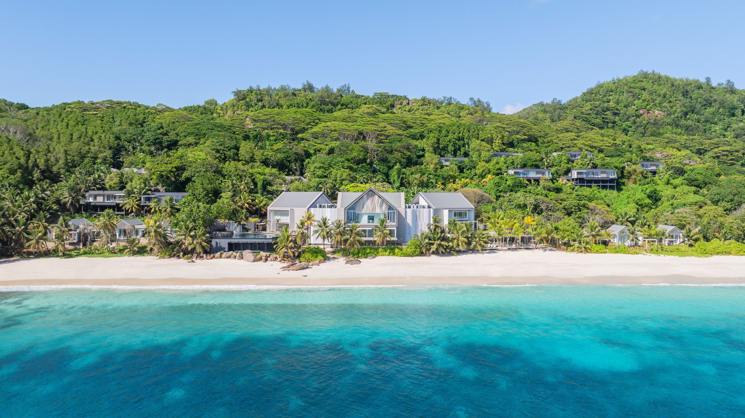 Vista aérea do Cheval Blanc Seychelles