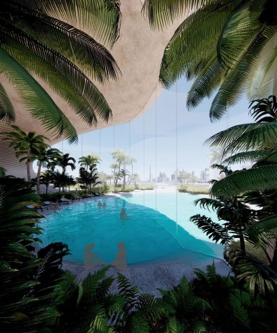 O Therme Dubai ficará localizado no Parque Zabeel, na cidade. • Cortesia de DS+R, renderização por Bucharest Studio