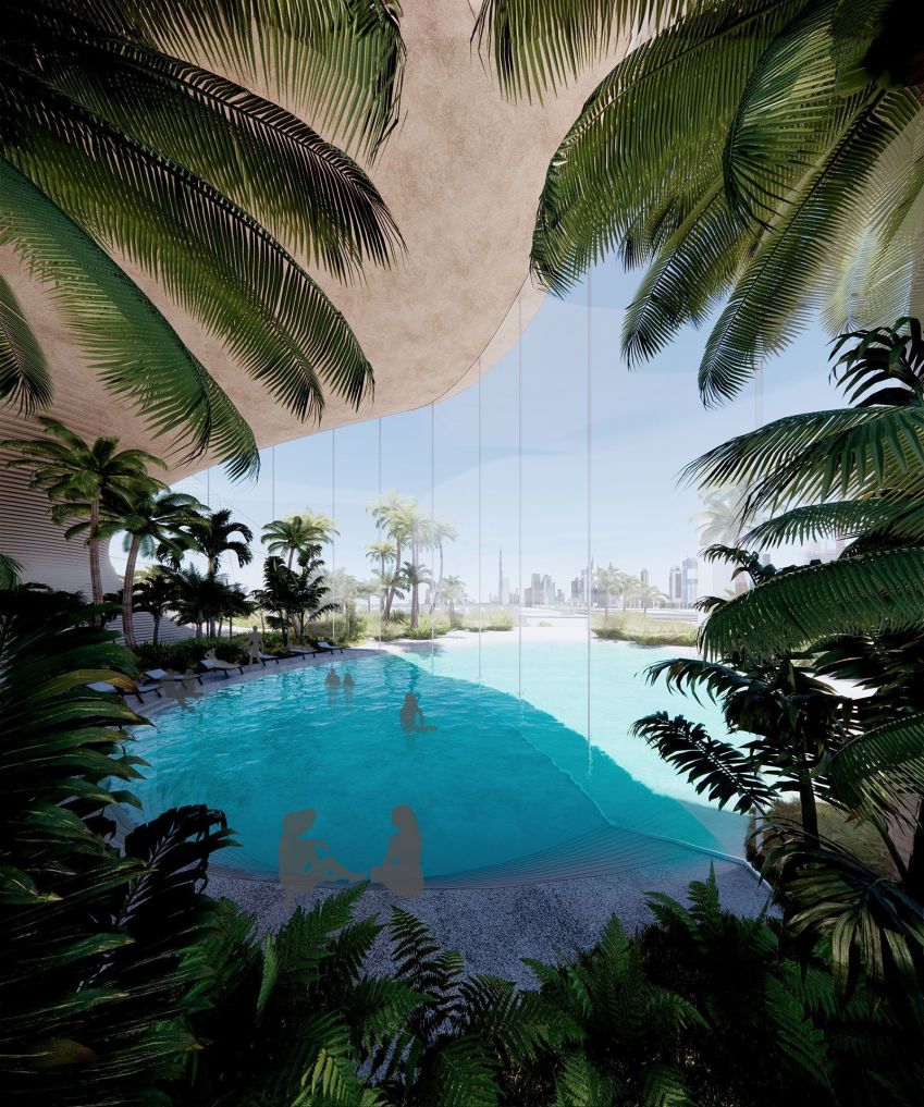O Therme Dubai ficará localizado no Parque Zabeel, na cidade. • Cortesia de DS+R, renderização por Bucharest Studio