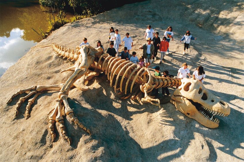 Réplica de esqueleto de dinossauro no Sítio do Carroção, em Tatuí (SP) • Divulgação