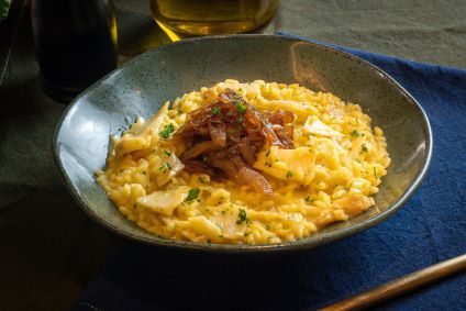 Risoto de bacalhau com açafrão