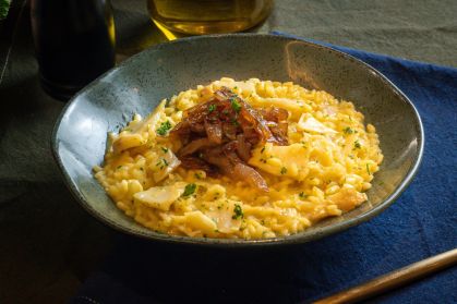 Risoto de bacalhau com açafrão