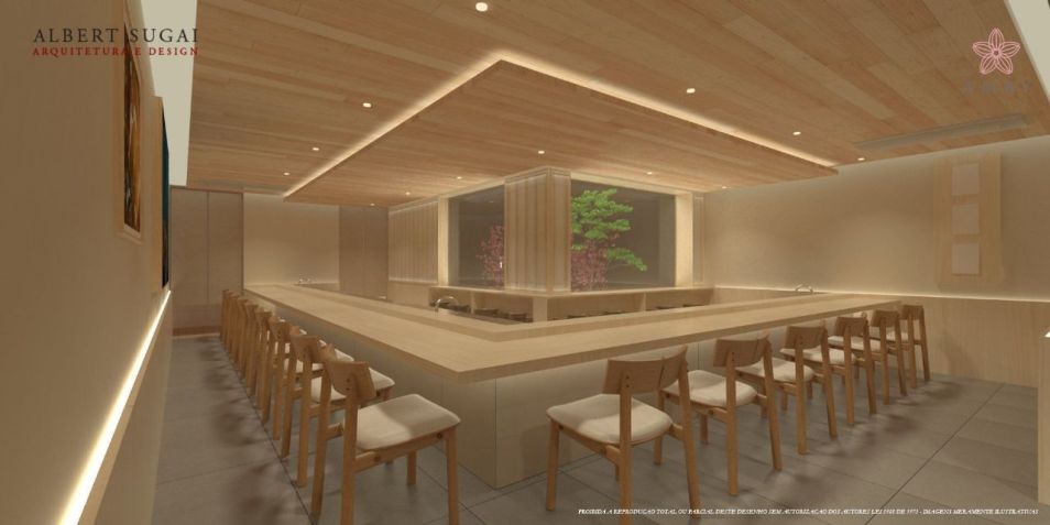 3D do projeto do restaurante japonês Miyabi • Divulgação