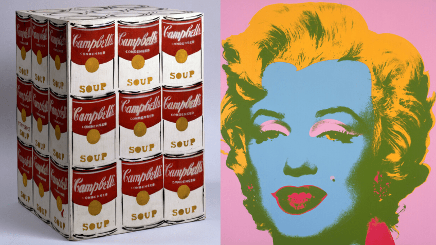 "Campbell's Soup Box" (1962) e "Marilyn Monroe (Marilyn)" (1967), de Andy Warhol • The Andy Warhol Museum, Pittsburgh; Founding Collection, Contribution The Andy Warhol Foundation for the Visual Arts, Inc.