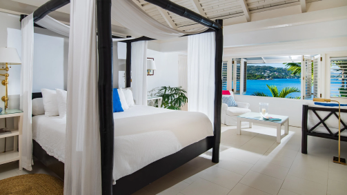 Um dos quartos do Round Hill Hotel &amp; Villas, na Jamaica