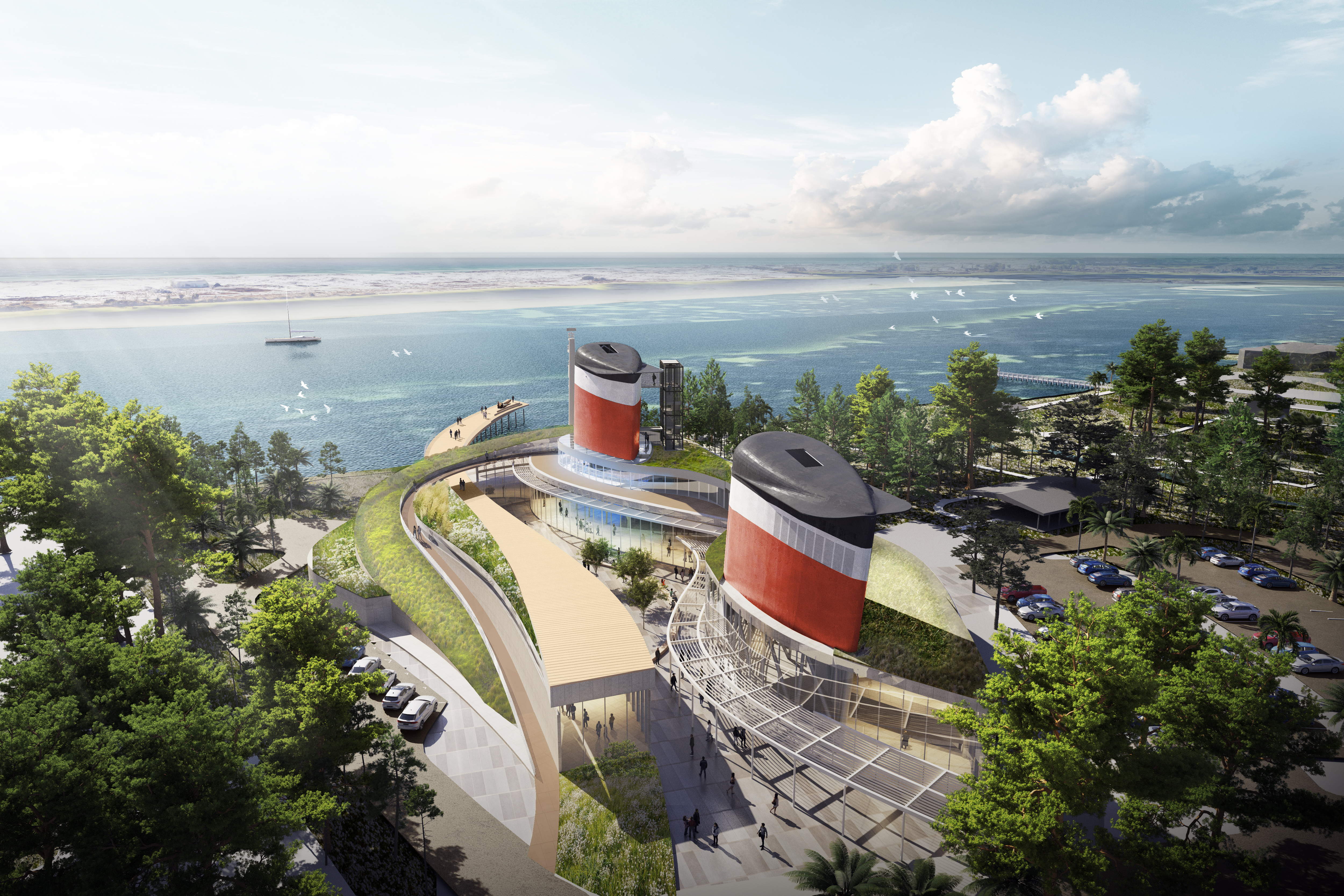 O museu também abrigará obras de arte, artefatos, fotografias antigas e filmagens do navio • LMN I Thinc I Buro Happold.