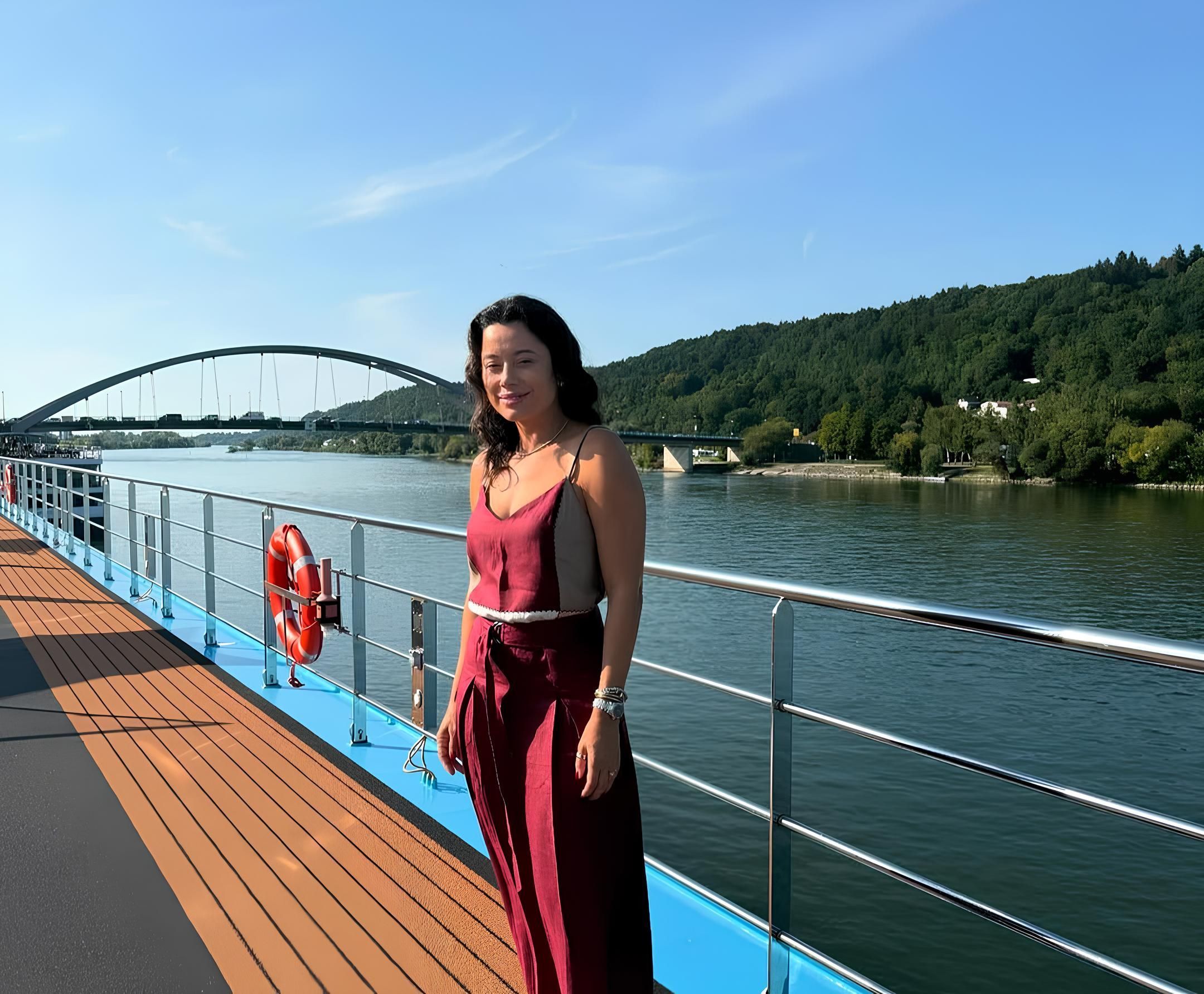 Daniela Filomeno a bordo do AmaSonata pelo Rio Danúbio