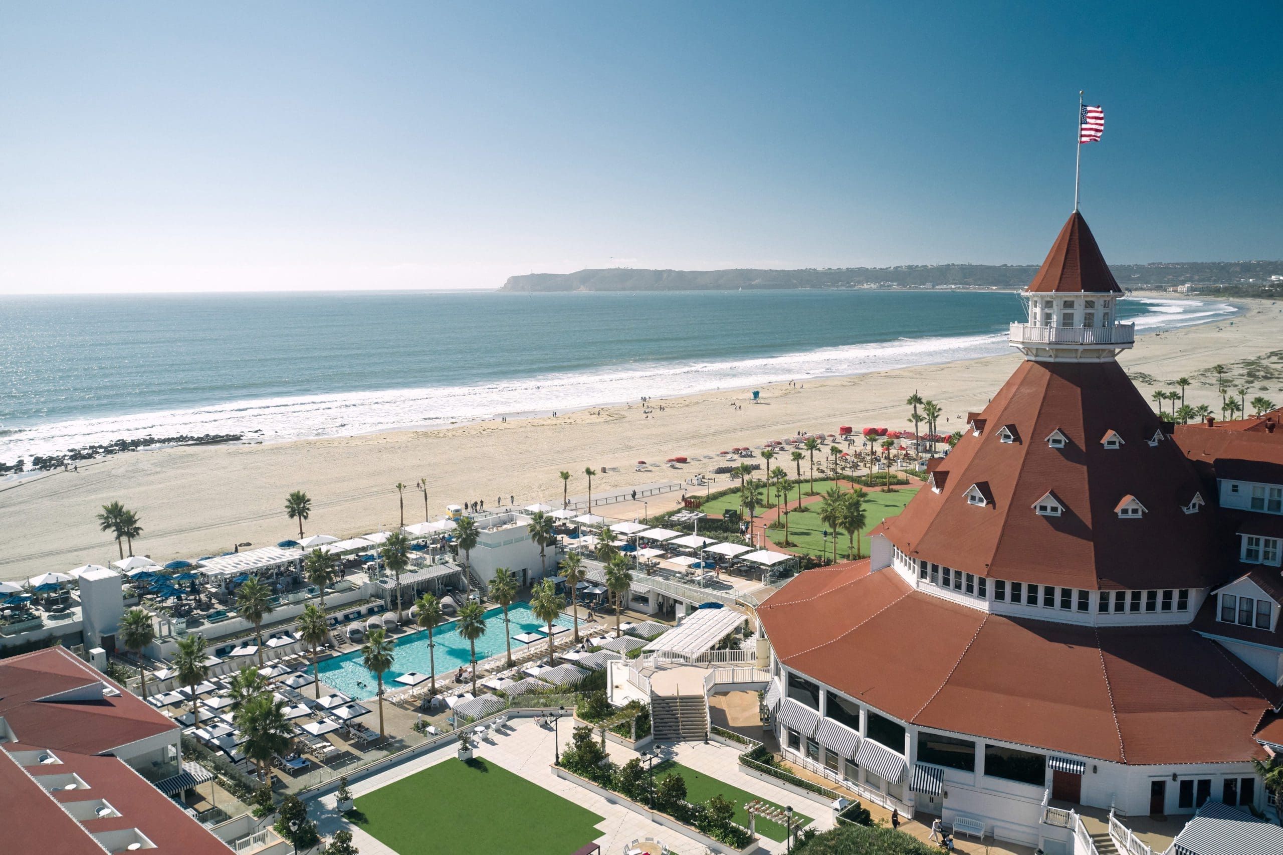 Pisicna e praia do Hotel del Coronado, em San Diego, nos EUA