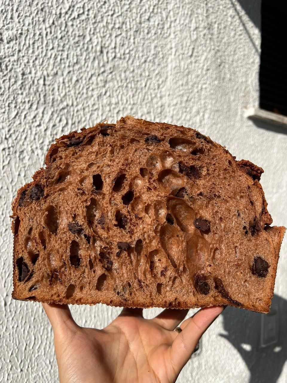 Panetone de chocolate brasileiro tem massa escura com lascas de chocolate e cobertura de farinha de amêndoas e avelã • Divulgação