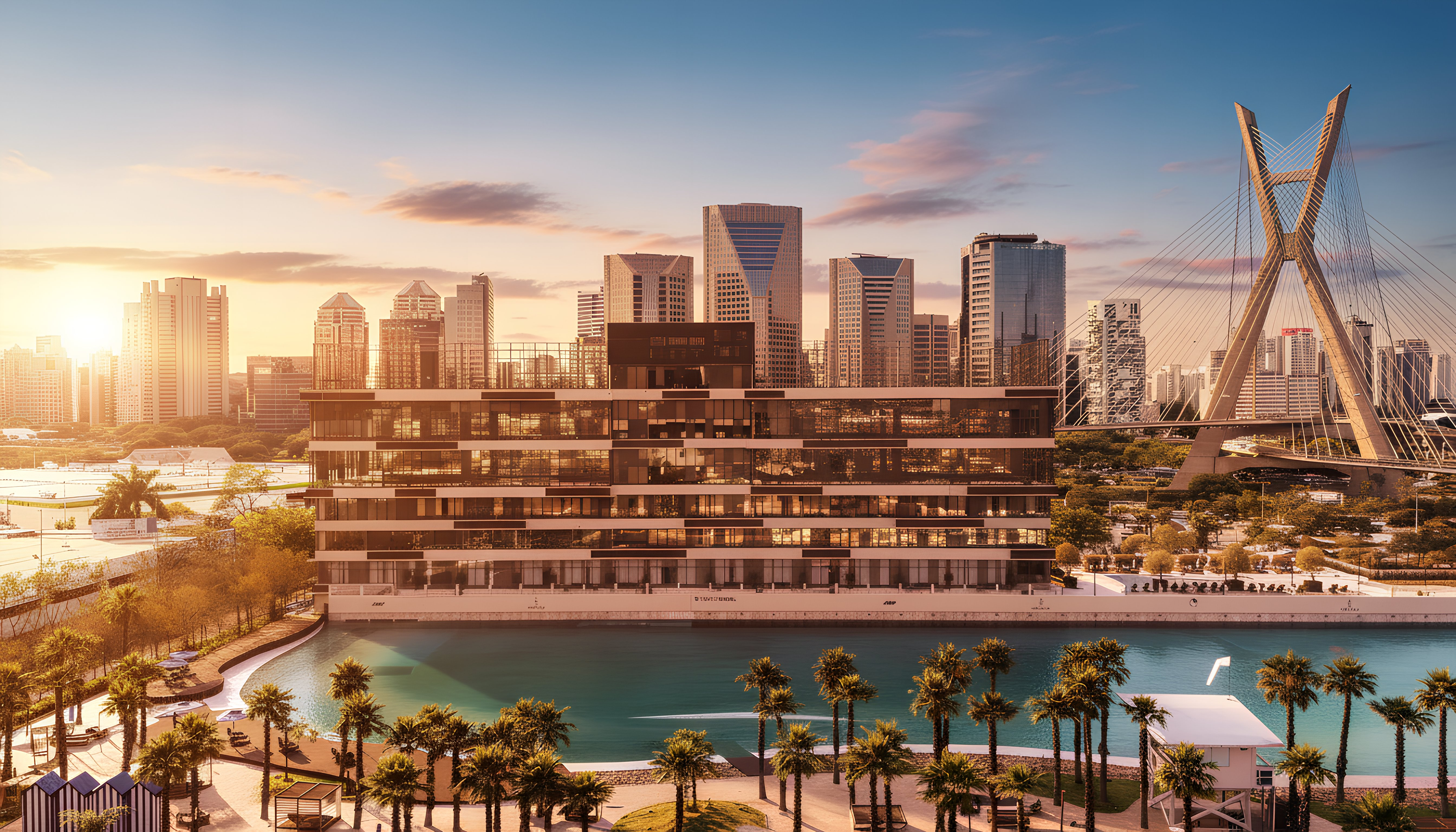 Projeto inclui empreendimento residencial com acesso exclusivo ao clube de surfe • Divulgação/SPSC
