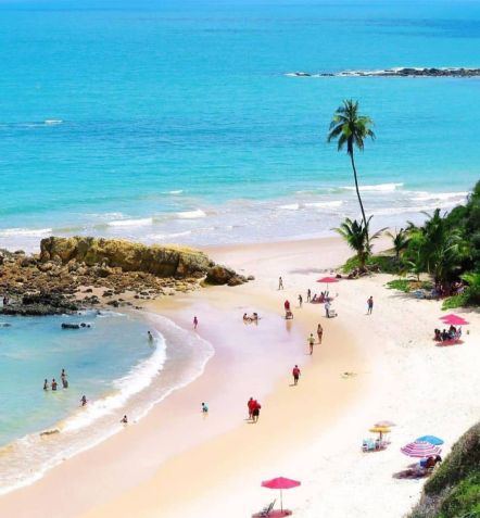 Praia de Tabatinga fica próxima de João Pessoa e tem cenário com coqueiros e paredões rochosos • Matheus Jampa da Silva/Wikimedia Commons