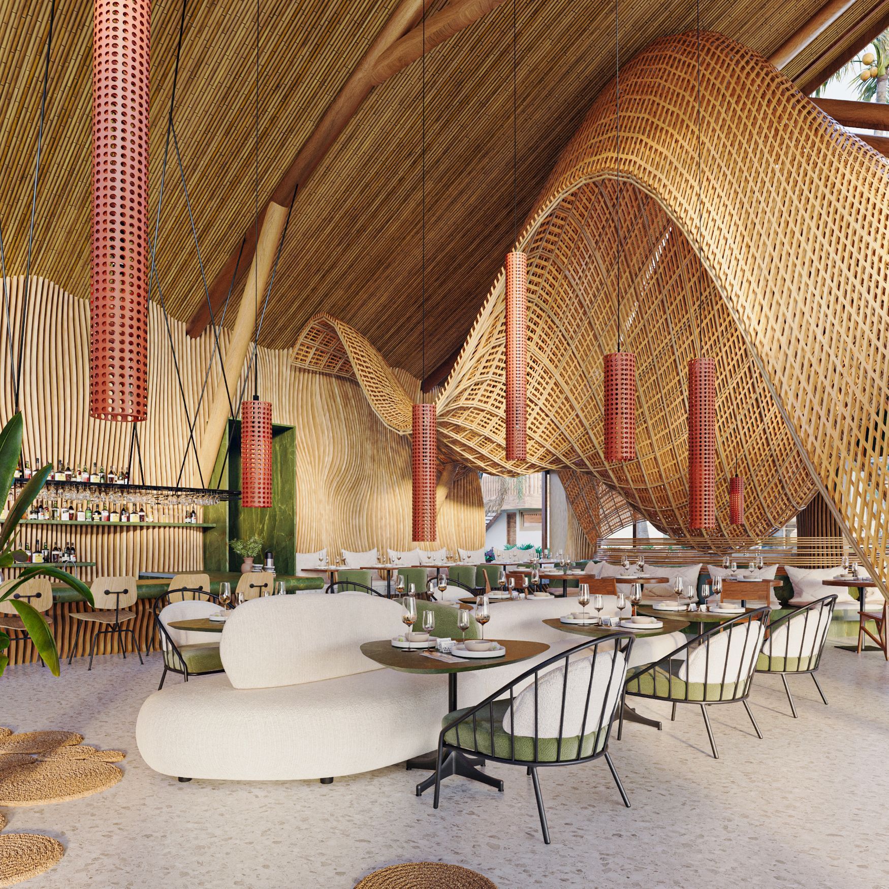 Imagem 3D de como será um dos restaurantes • Divulgação