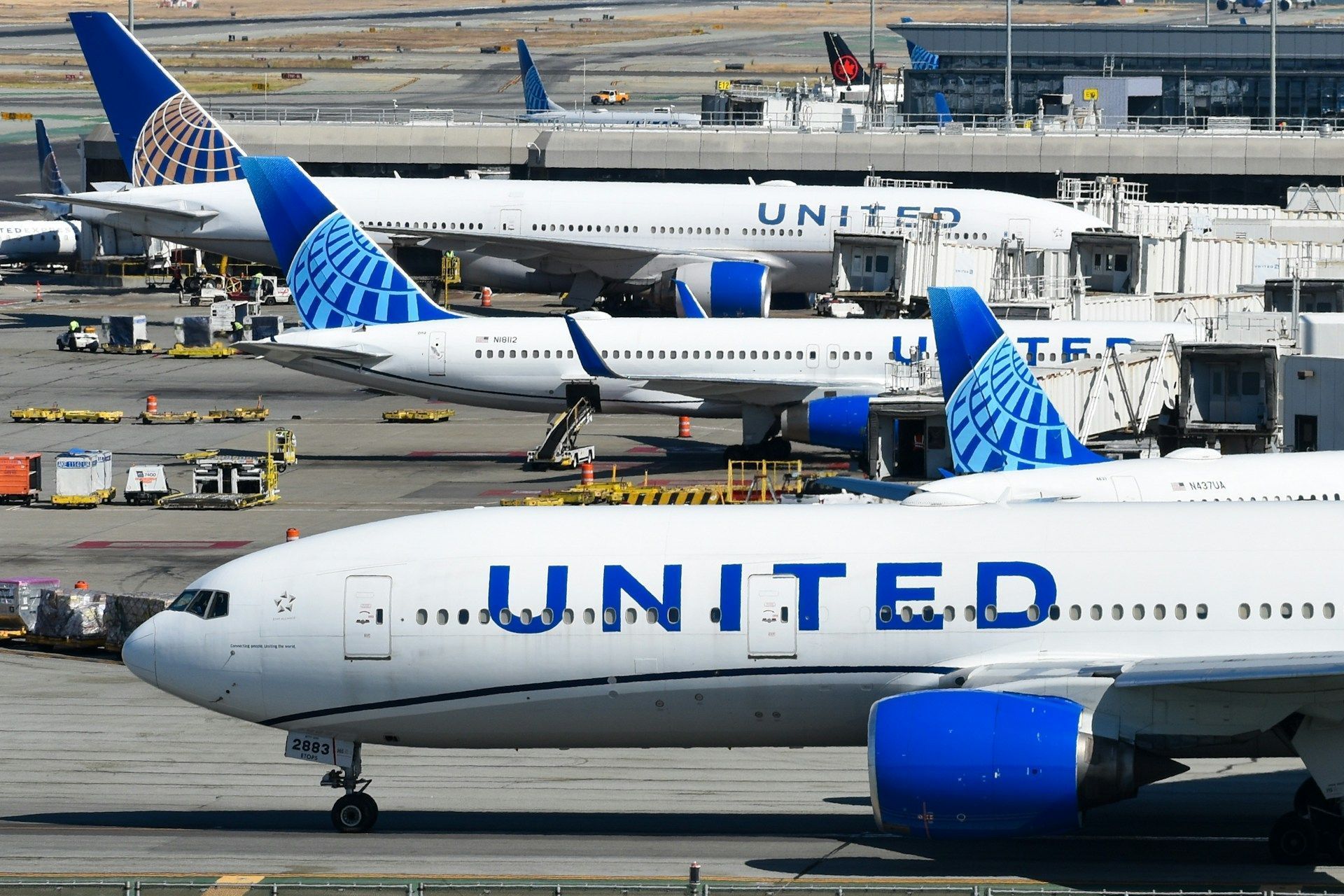 Aviões da United Airlines em São Francisco, nos EUA