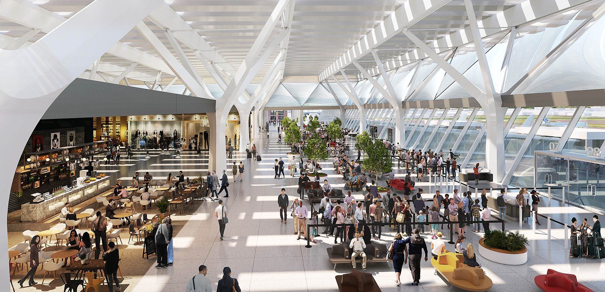 Segundo os arquitetos, novo terminal de 50 mil m² terá capacidade para receber mais de 5,9 milhões de passageiros internacionais por ano • Rafael Viñoly Architects
