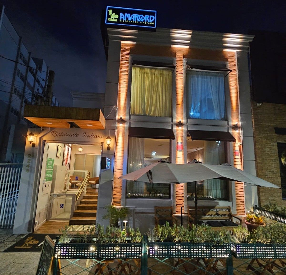 Fachada do Amarcord, restaurante que segue a gastronomia italiana tradicional, sem abrasileirar os pratos • Divulgação