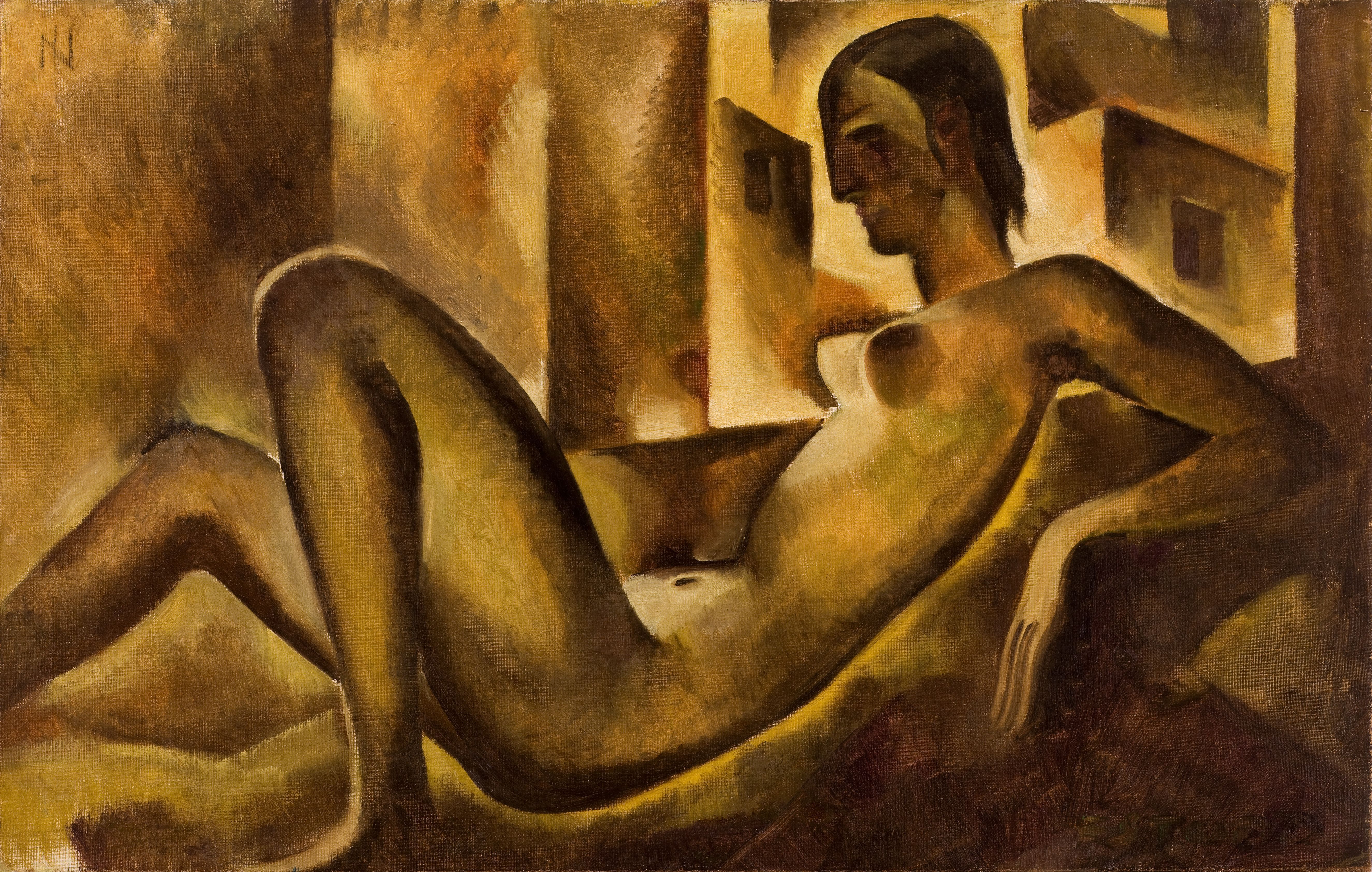 "Nu feminino deitado", c. 1926, de Ismael Nery (Belém, PA, 1900 – Rio de Janeiro, RJ, 1934). Óleo sobre tela, 48,5 × 75,7 cm. Coleção particular, em comodato com a Pinacoteca de São Paulo